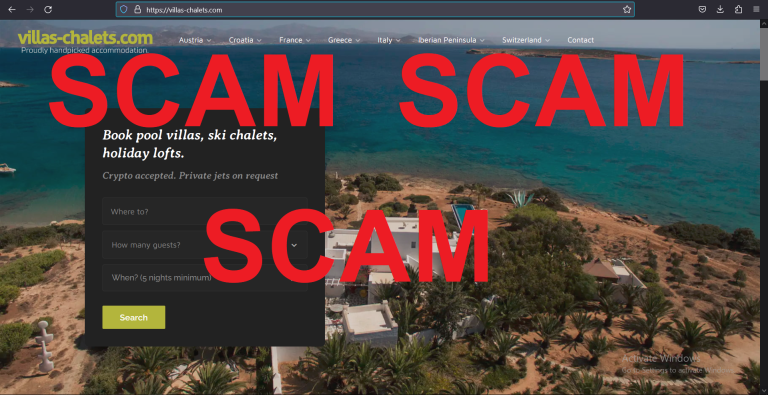 Read more about the article Fraudulent website: villas-chalets.com SCAM SCAM SCAM