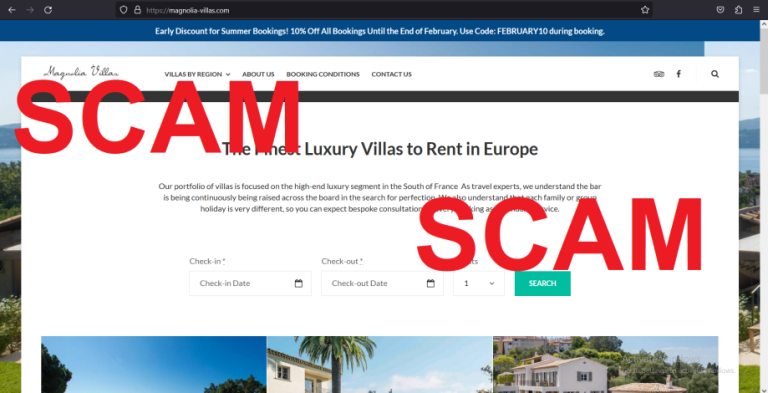 Read more about the article Fraudulent website: magnolia-villas.com SCAM SCAM SCAM