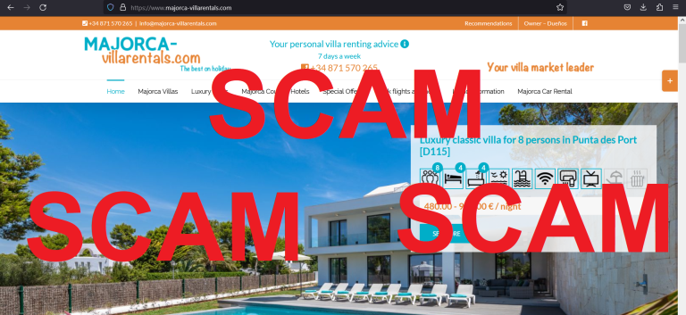 Read more about the article Fraudulent website: majorca-villarentals.com SCAM SCAM