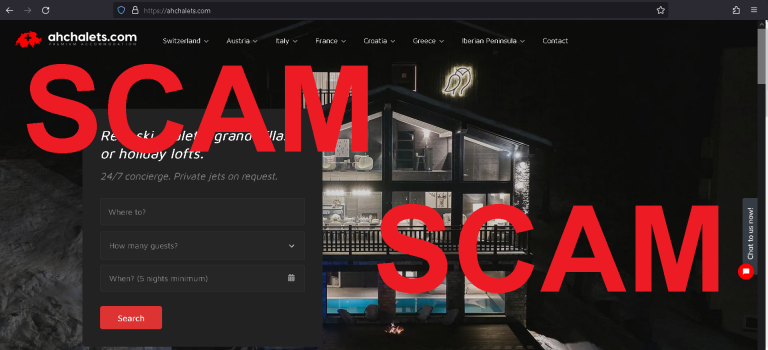 Read more about the article Fraudulent website: ahchalets.com SCAM SCAM