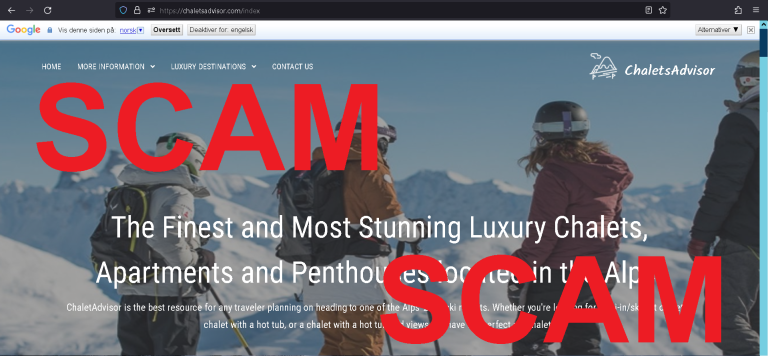 Read more about the article Fraudulent website: chaletsadvisor.com SCAM SCAM