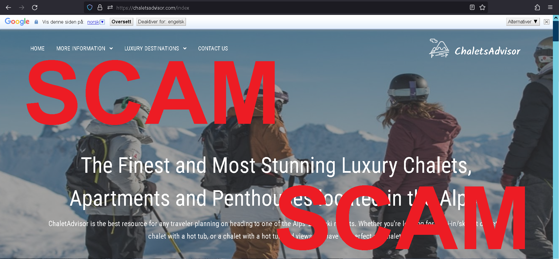 You are currently viewing Fraudulent website: chaletsadvisor.com SCAM SCAM